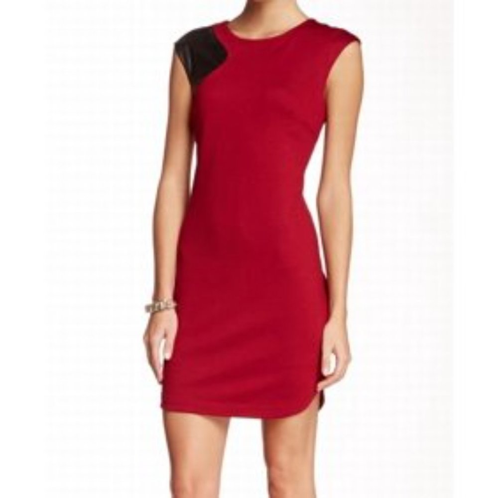 Trina Turk women's size 8 stretchy sleeveless leather shoulder patch dress